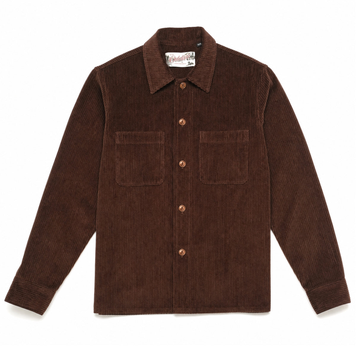 Mocha brown wide-wale corduroy club shirt, two chest pockets and button placket