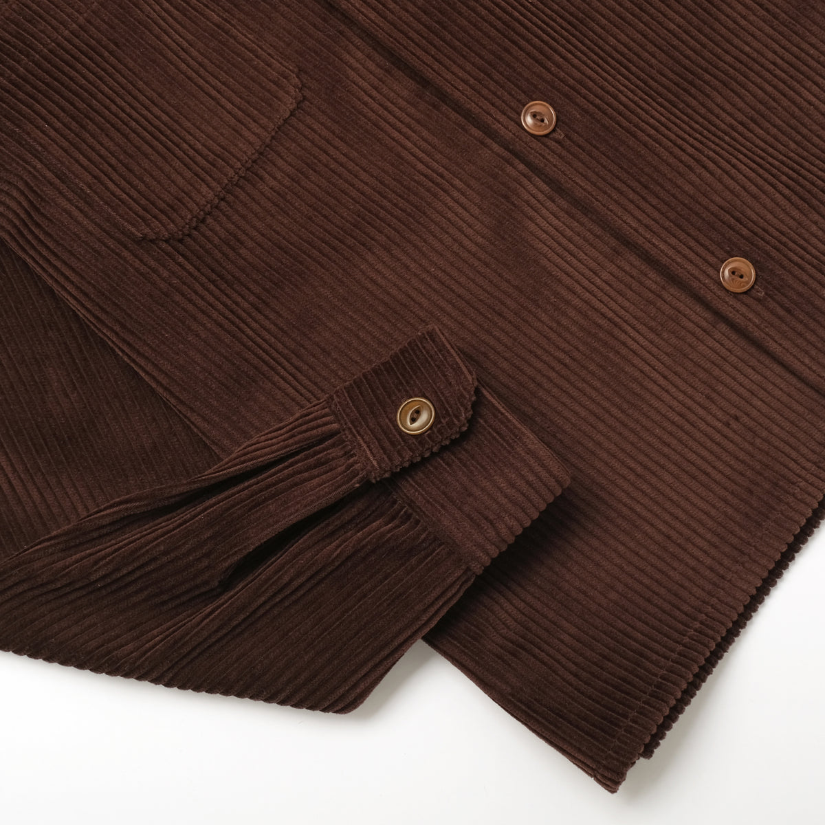 Corduroy shirt cuffs and placket detail, buttoned sleeve hem and ribbed texture