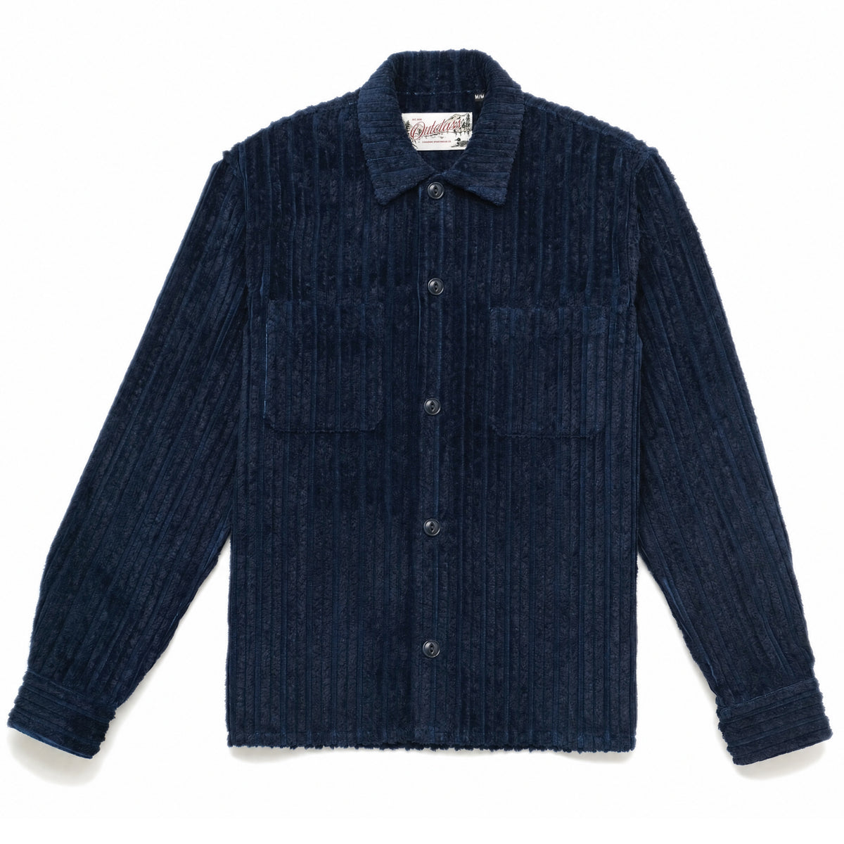 Navy jumbo corduroy club shirt, long sleeves, button front and notch collar