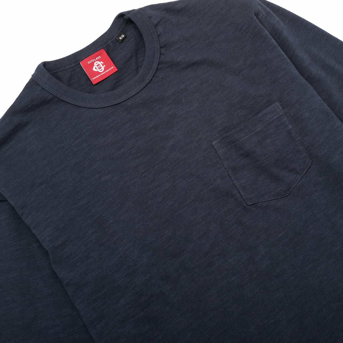 Navy long-sleeve crewneck T-shirt with chest pocket