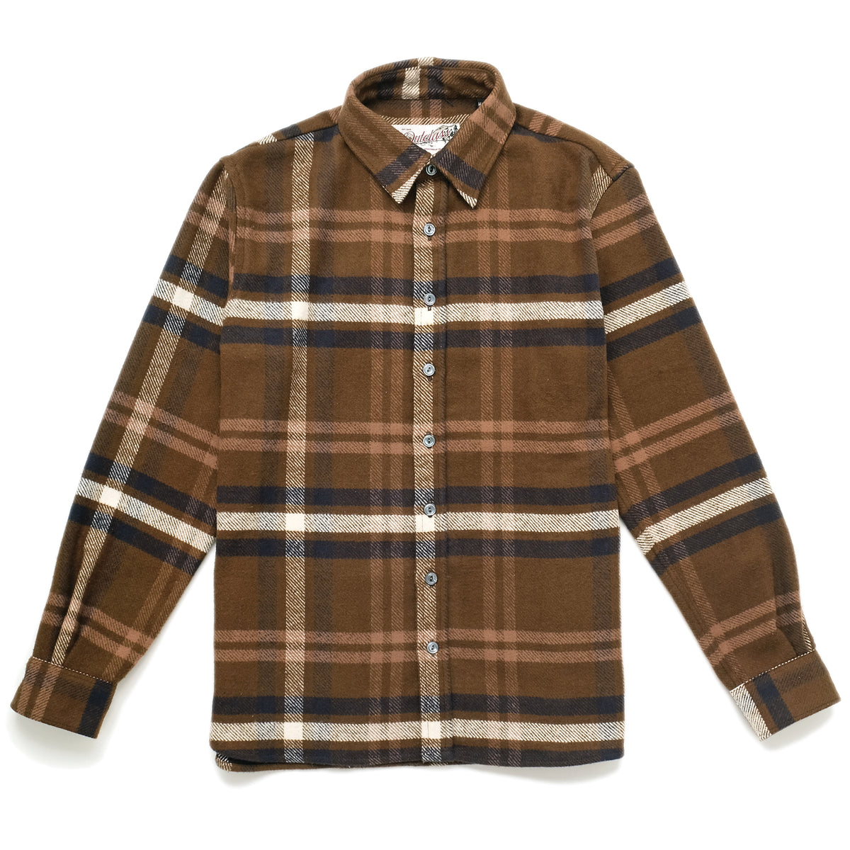Olive plaid flannel easy shirt with button front and long sleeves