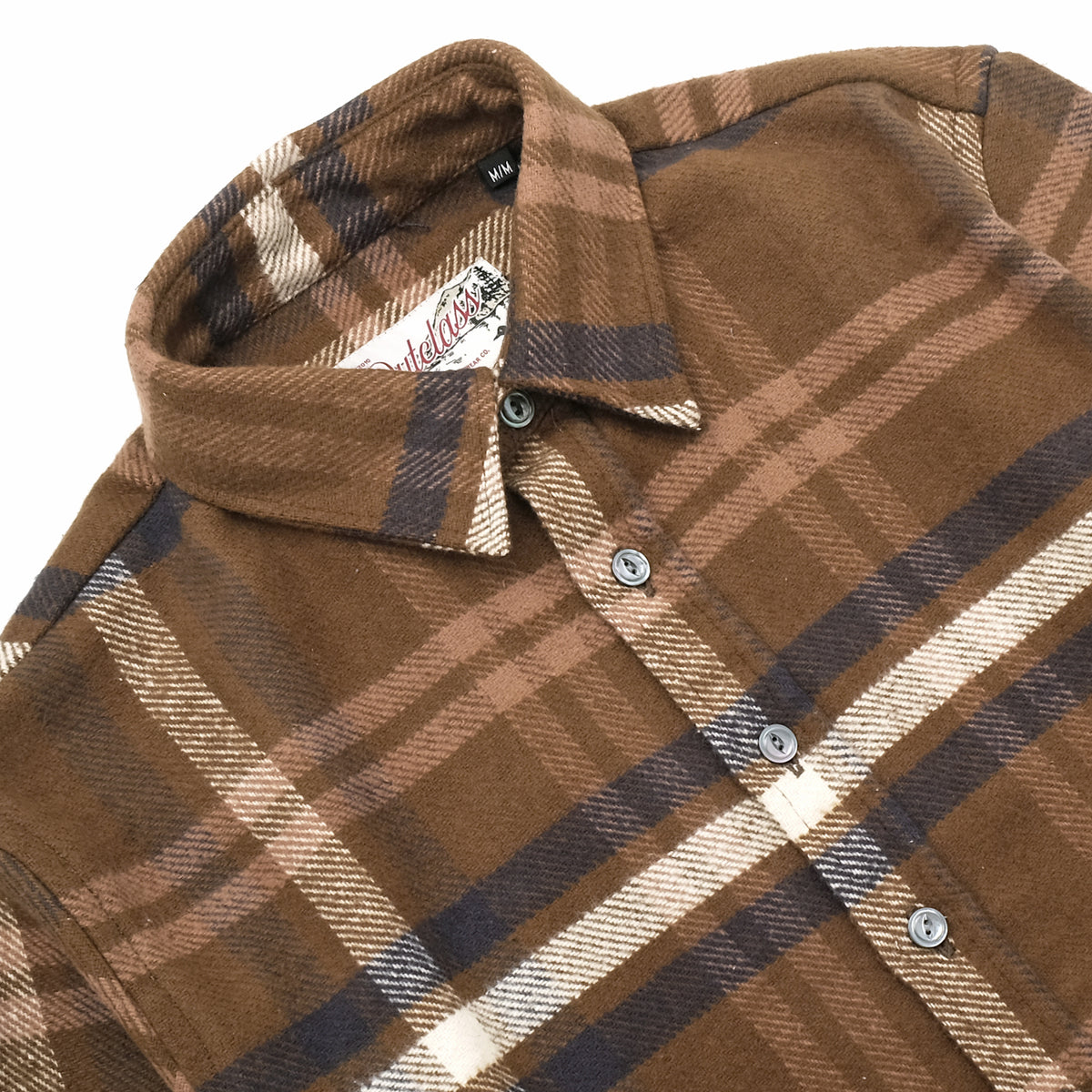 Plaid easy shirt collar with snap-style buttons and contrasting inner placket