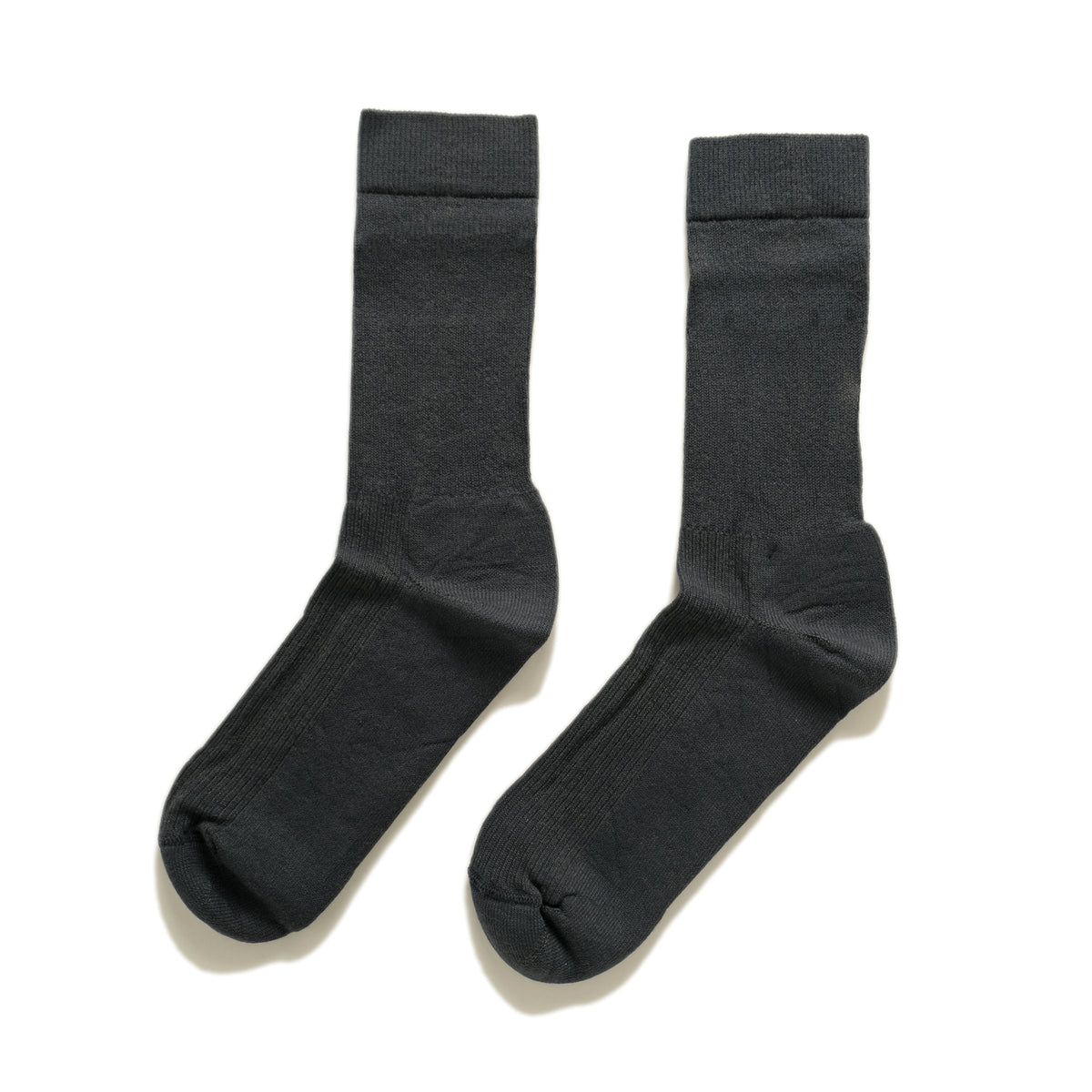 Dark grey merino office socks, ribbed cuff and smooth toe seam