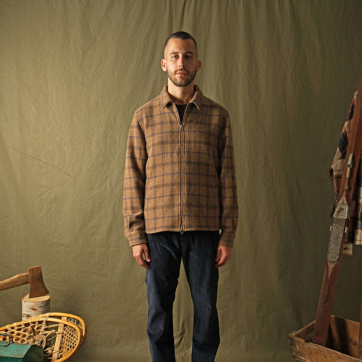 Dark navy corduroy camp pants, relaxed straight fit with front pockets and cuffs