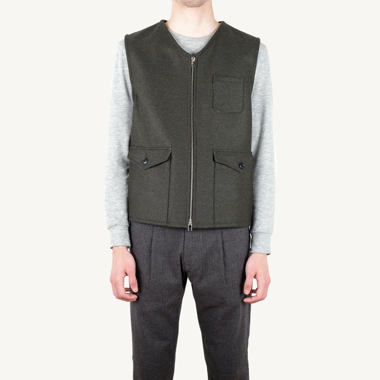 Olive Wool Field Vest