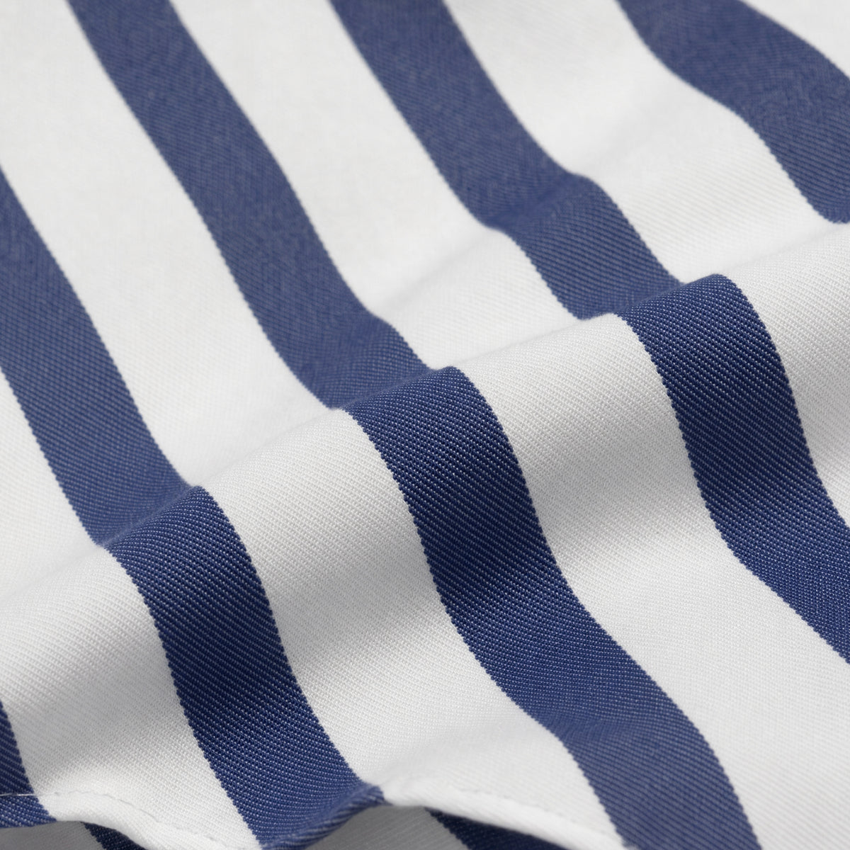 Navy-and-white striped shirt fabric with vertical stripe pattern