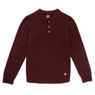 Maroon long-sleeve henley shirt with button placket and ribbed cuffs