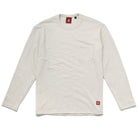 Ecru long-sleeve pocket T-shirt with crew neck and slub texture