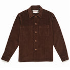 Mocha brown wide-wale corduroy club shirt, two chest pockets and button placket