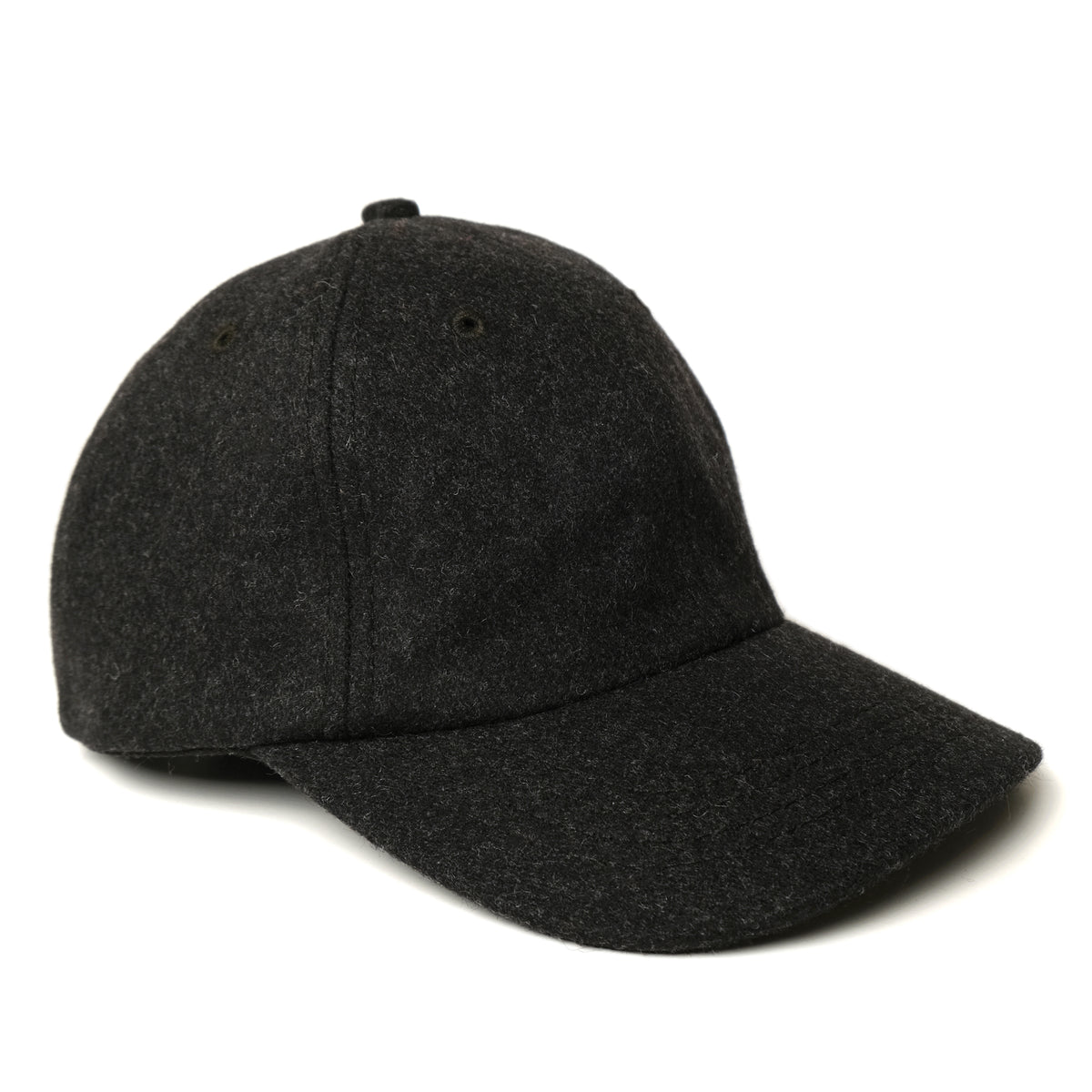 Charcoal wool field cap with curved brim and button top