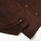 Corduroy shirt cuffs and placket detail, buttoned sleeve hem and ribbed texture
