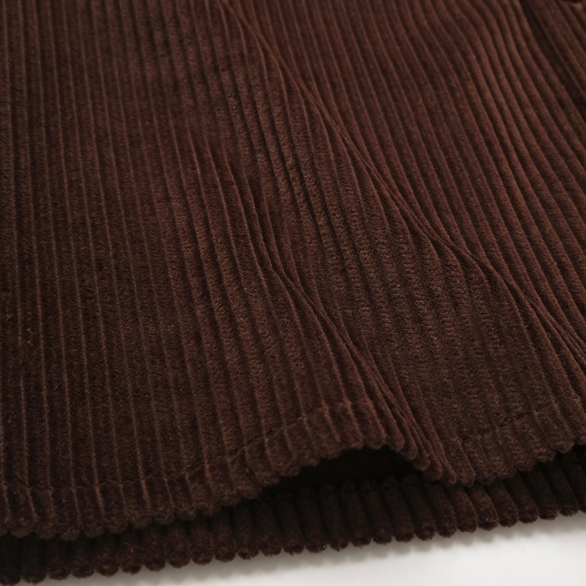 Mocha brown wide-wale corduroy hem with knit-like ribbed trim