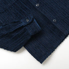 Navy jumbo corduroy club shirt sleeve and placket detail with buttons