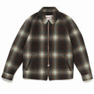 Shadow plaid wool harrington jacket with full front zipper and side welt pockets