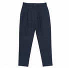 Navy herringbone pleated dress pants with button waist and belt loops