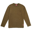Olive double-slub long-sleeve T-shirt with front pocket and crew neck
