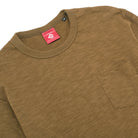 Olive crew-neck long-sleeve T-shirt with front pocket detail