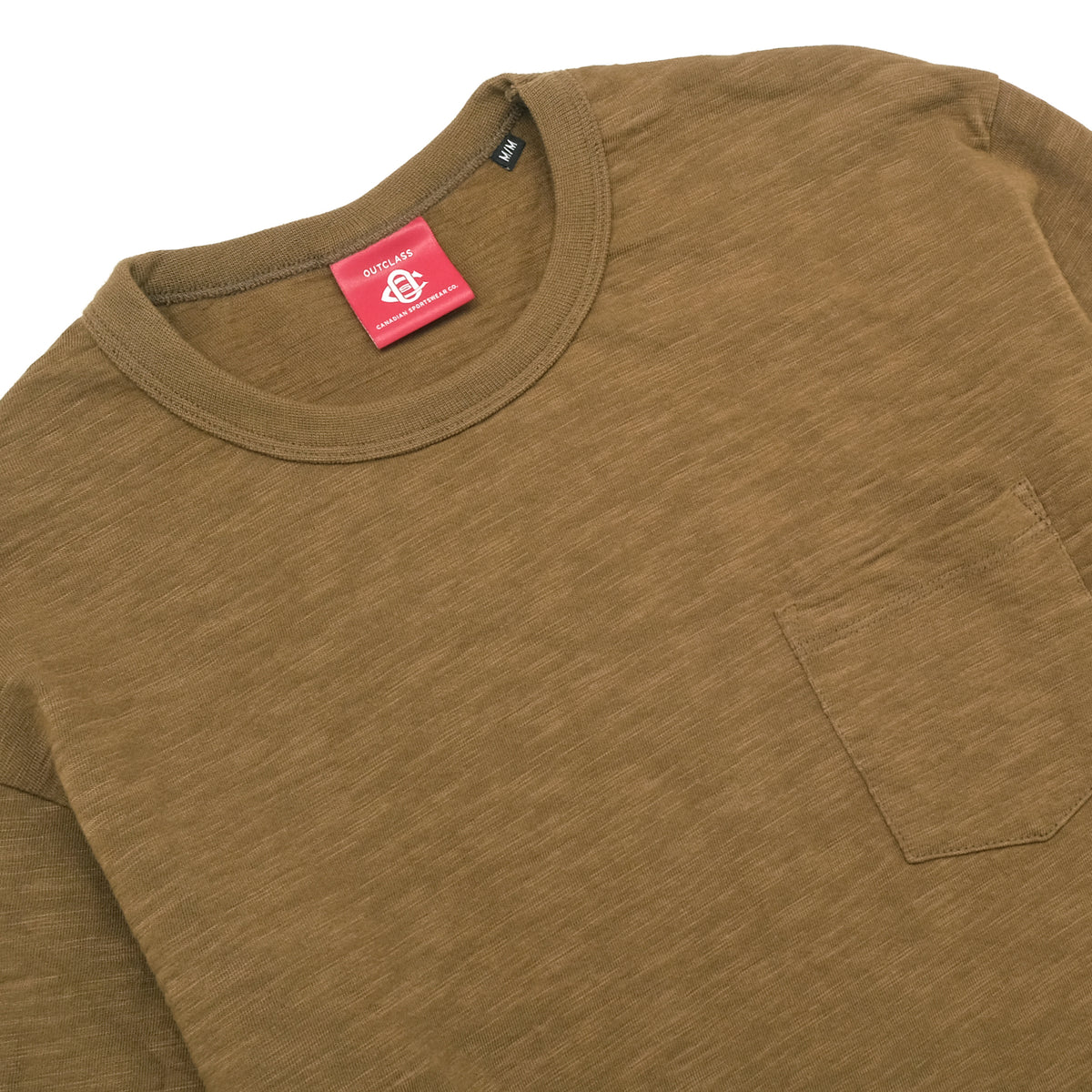 Olive crew-neck long-sleeve T-shirt with front pocket detail
