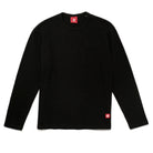 Black slub long-sleeve pocket T-shirt with crew neck