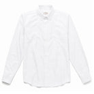 White Oxford button-up shirt with spread collar and long sleeves