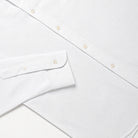 White Oxford shirt detail with curved yoke and button placket