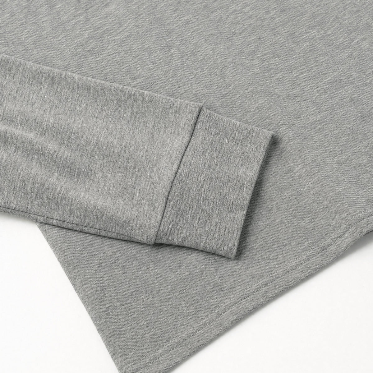 Heather grey slub long-sleeve henley cuff and sleeve seam detail