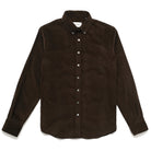 Baby corduroy button-up shirt in dark mocha brown, long sleeves, front buttons
