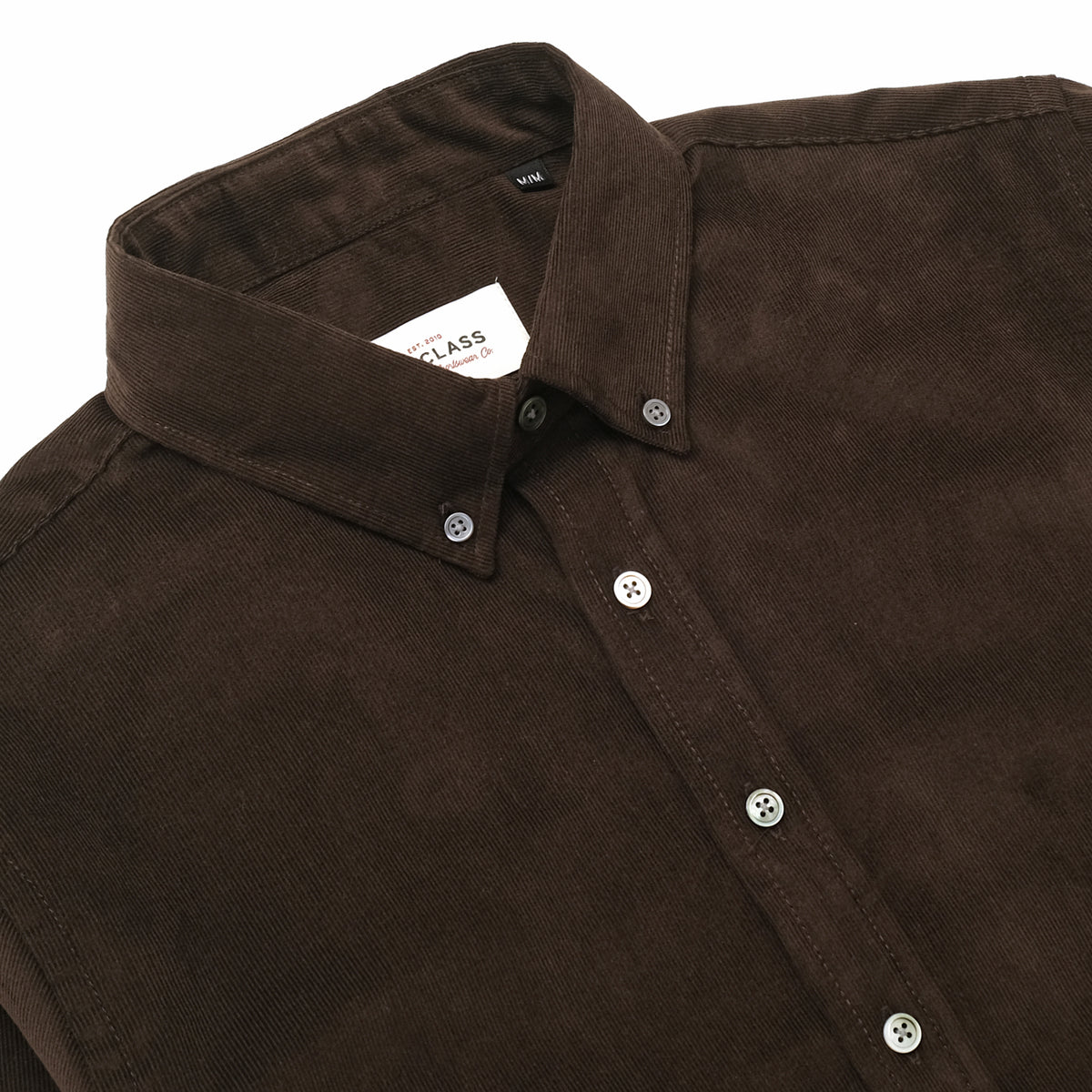Baby corduroy classic shirt with pointed collar, placket buttons, and curved hem
