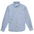 Light blue fleck flannel classic button-up shirt, pointed collar and full front placket