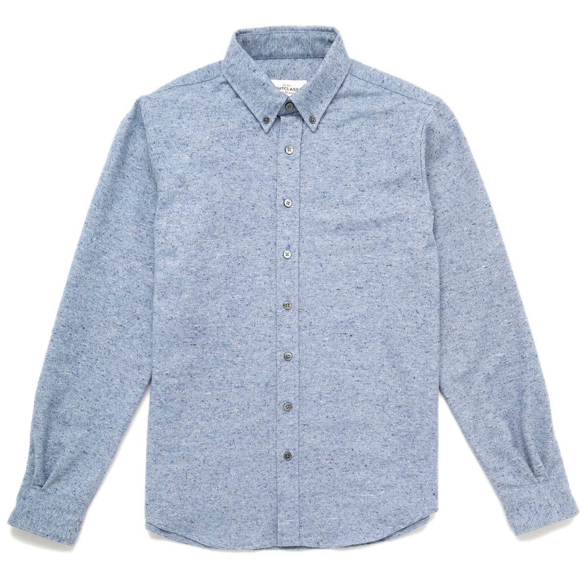 Light blue fleck flannel classic button-up shirt, pointed collar and full front placket