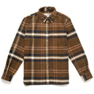 Olive plaid flannel easy shirt with button front and long sleeves