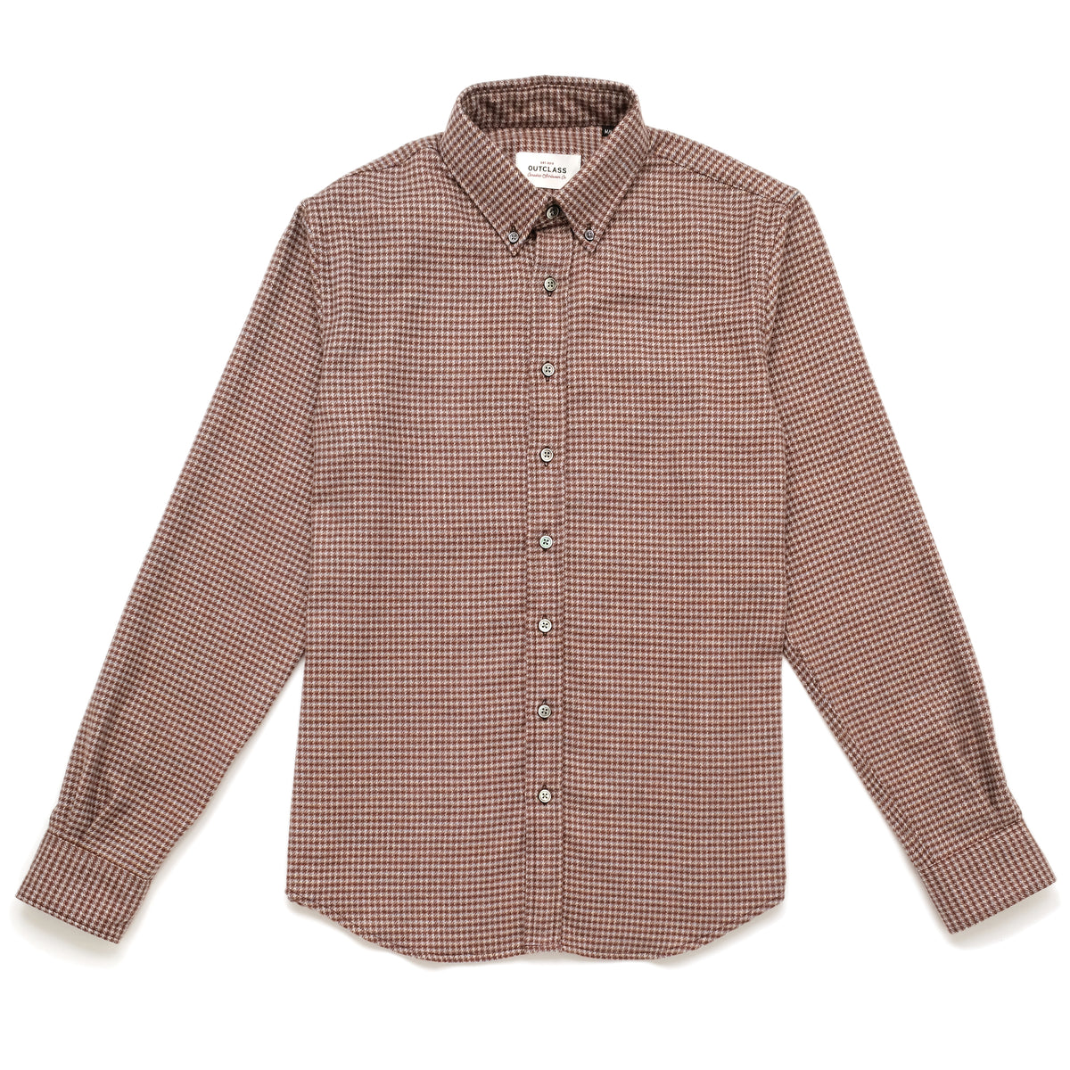 Micro check flannel button-up shirt in brown with button front and point collar