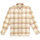 Ecru plaid flannel easy shirt with button front and long sleeves