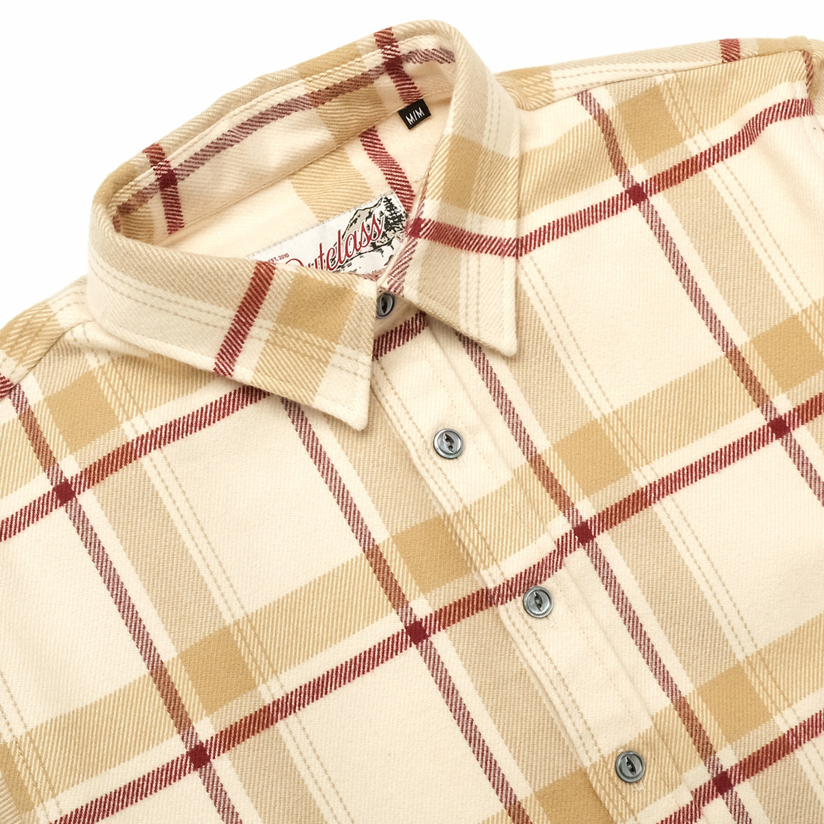 Ecru plaid easy shirt collar with button placket and chest label