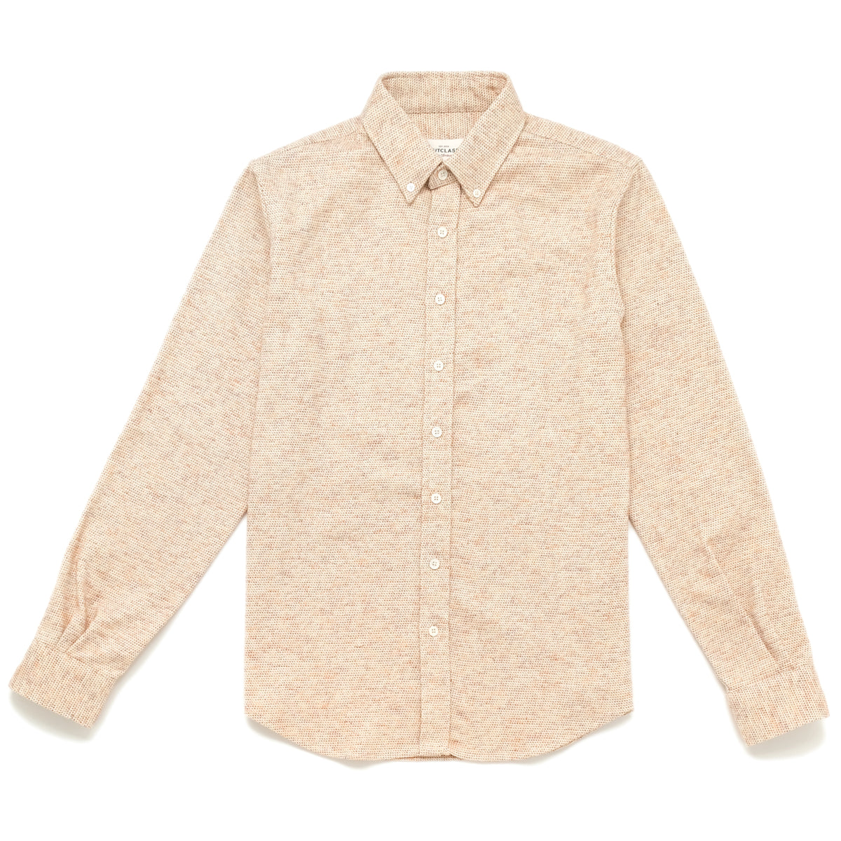 Ecru tweed flannel classic button-up shirt with long sleeves