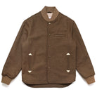 Hazel stadium jacket in brown with snap-button front and ribbed cuffs and hem