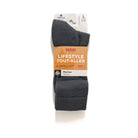 Packaged dark grey merino office socks, ribbed crew cuffs, size L