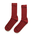 Red merino crew office socks, ribbed cuff and smooth knit toe