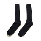 Navy merino crew socks, ribbed knit with cushioned foot