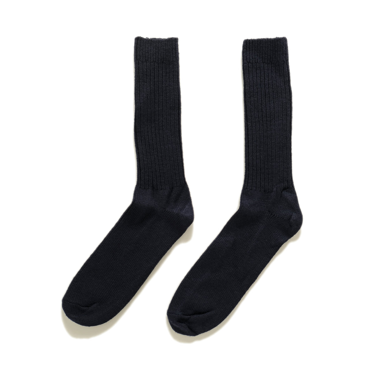 Navy merino crew socks, ribbed knit with cushioned foot