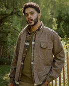 Hazel fleck wool camp shirt with button-front and chest pocket, long sleeves