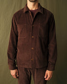 Men's mocha brown wide-wale corduroy club shirt, button front and two chest pockets