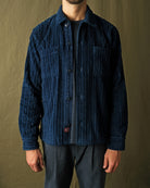 Navy jumbo corduroy button-up club shirt, button front and spread collar