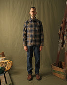 Tartan plaid flannel button-up shirt with collar and front buttons, long sleeves