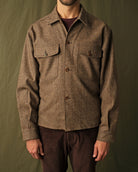 Men's hazel-fleck wool camp shirt with two chest pockets and button-up front