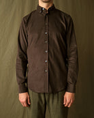 Baby corduroy button-up shirt, dark brown with button placket and collar
