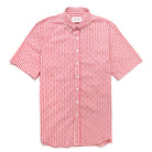 Men's short-sleeve classic shirt, red-and-white vertical stripe button-up