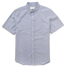 Men's light blue dobby stripe short-sleeve button-up shirt, front view
