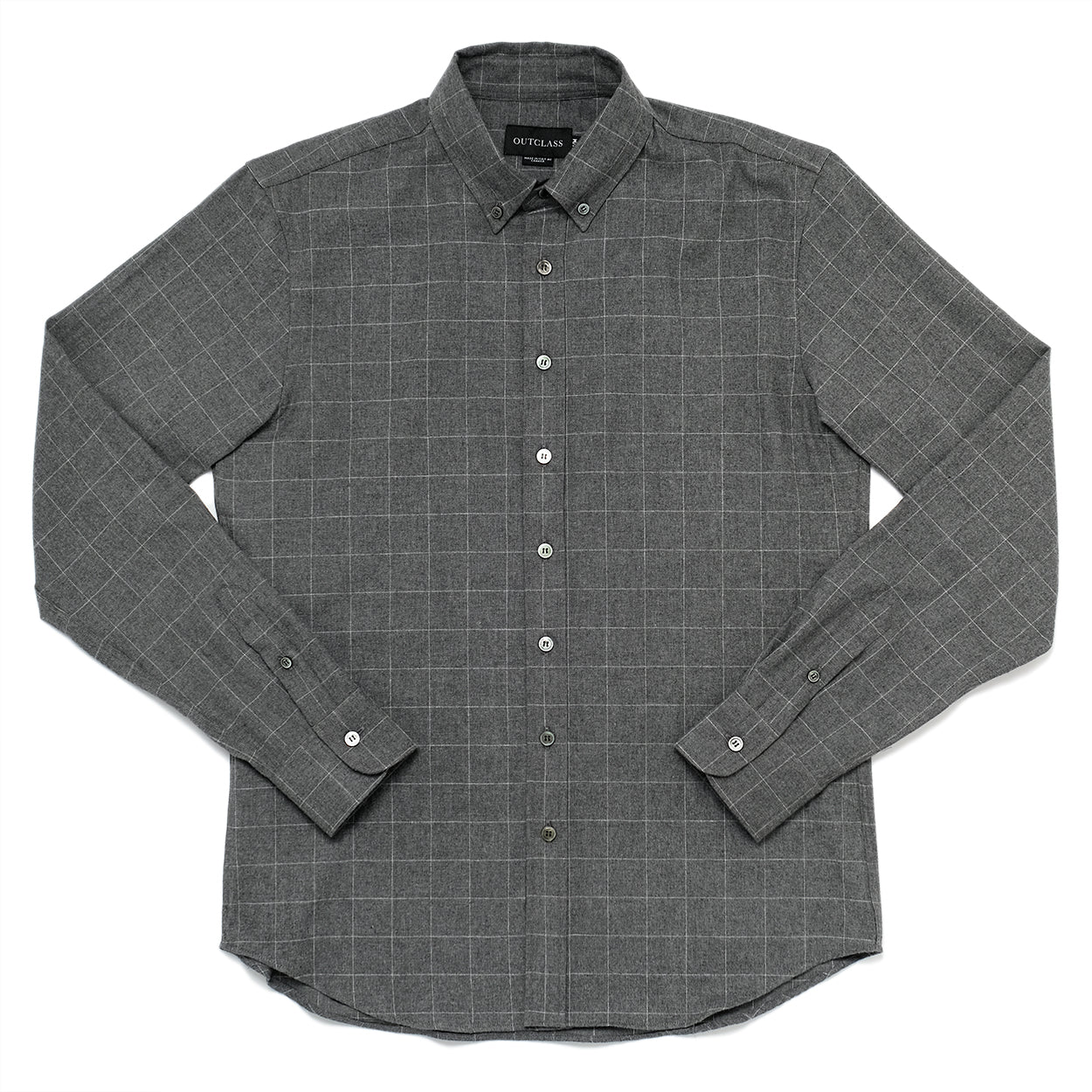 Grey Windowpane Plaid Flannel Shirt