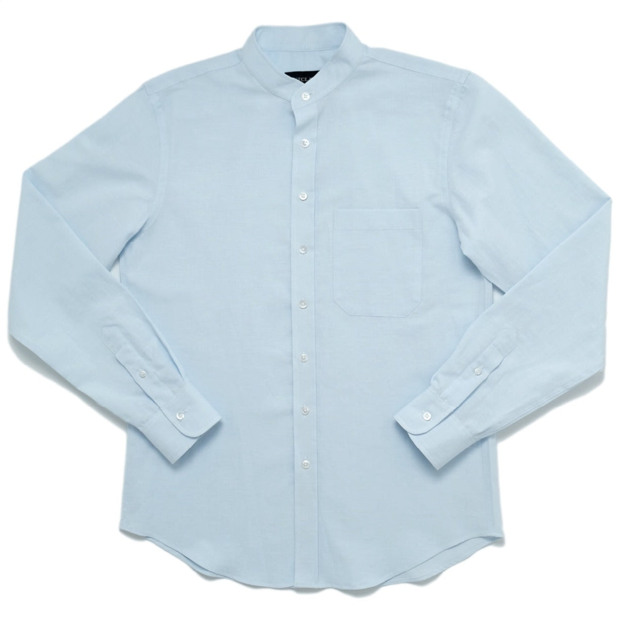 Light Blue Linen Band Collar L/S Shirt